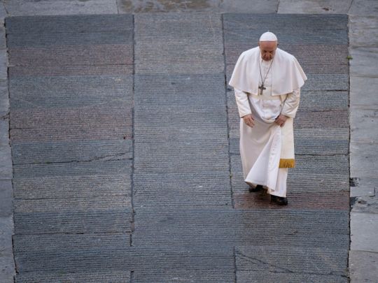 Pope Francis in a still from movie Francesco