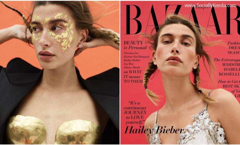Hailey Bieber Oozes Sexiness in Gold Bra and Metal Mesh Top, View Pics of Hot Model As She Turns Cover Girl for Harper's BAZAAR!