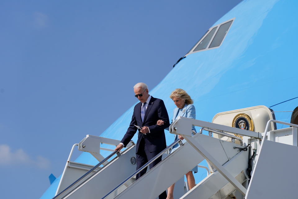 The couple stepped off Air Force One at Heathrow before travelling to Windsor