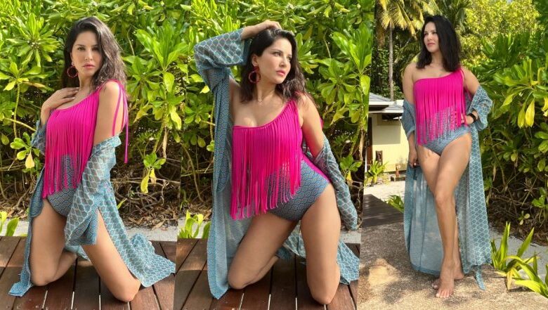 Sunny Leone Hot and Sexy Swimsuit Pics 784x441 ‘Good Morning Maldives’ Sunny Leone Rocks Printed Monokini Holidaying in the Archipelagic Country